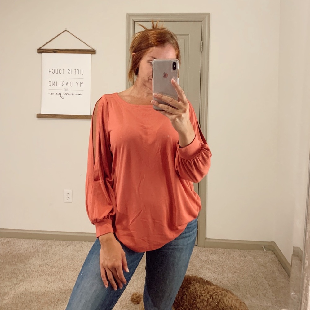 LOFT Pink Top With Sleeve Cut-Outs